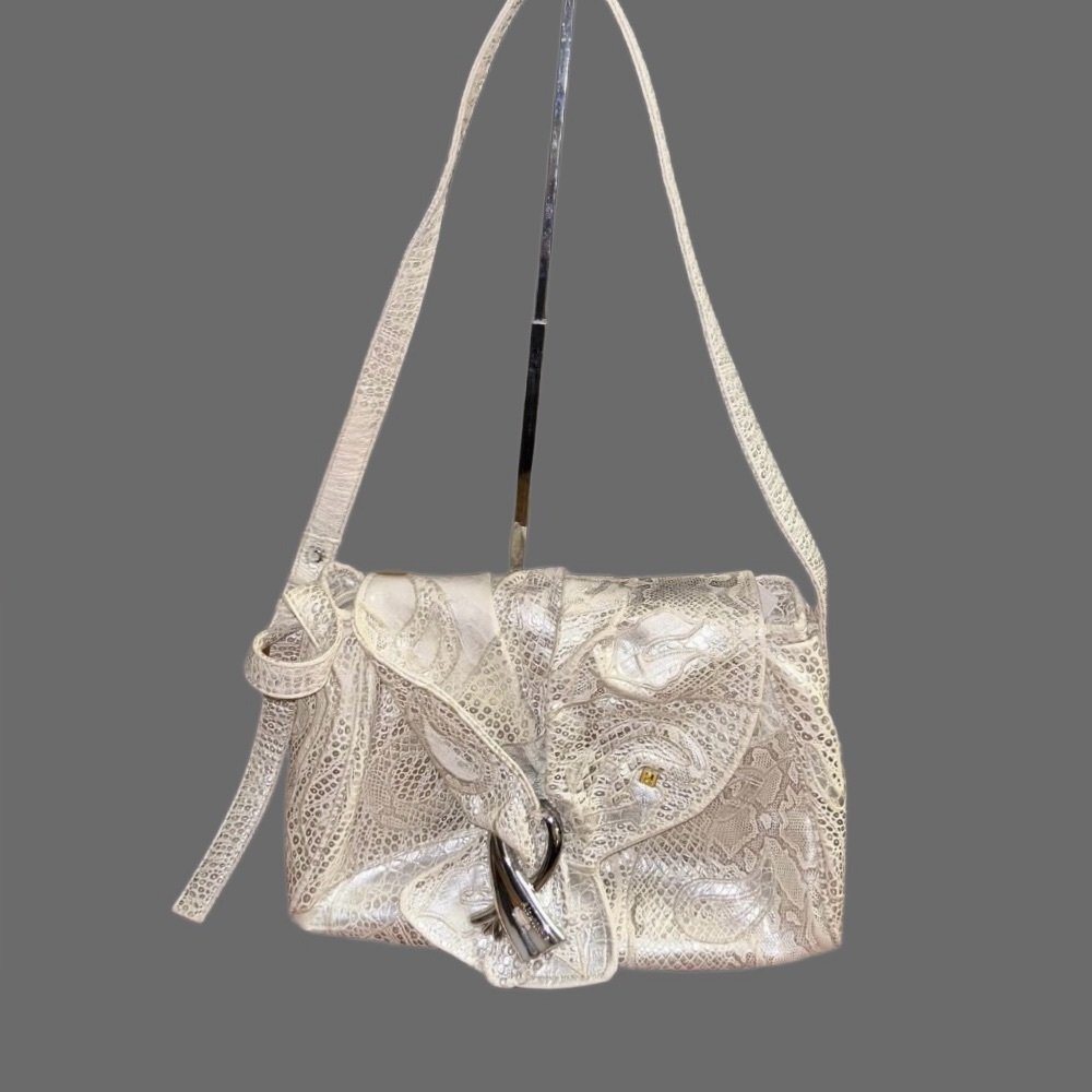 Alentino Nas Bag ~ 1980’s ~ Leather White & Silver Snake Skin ~ Shoulder Bag